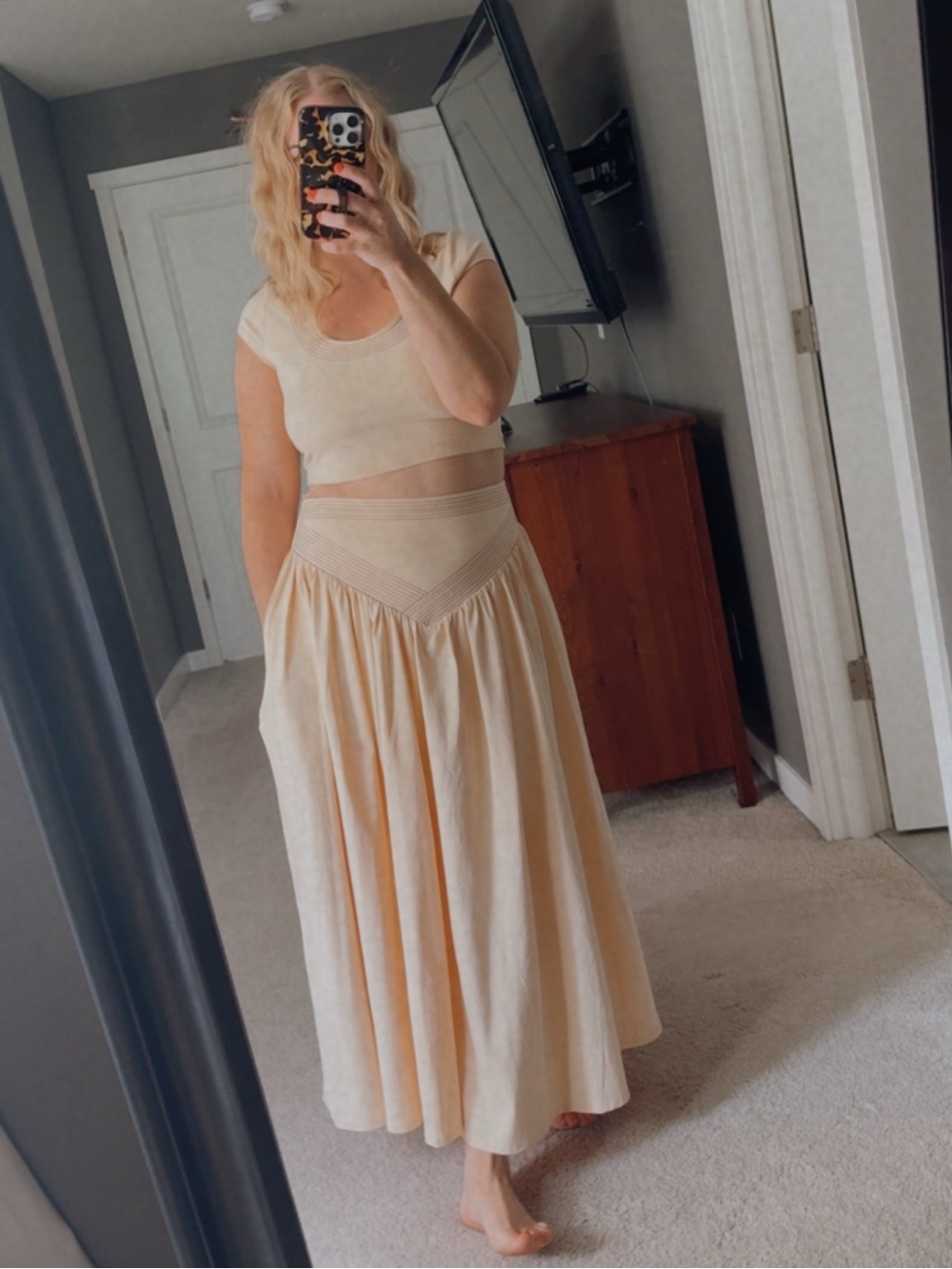 BUCKET LIST Butter/Cream High-Waist Maxi Skirt with Matching Crop Top